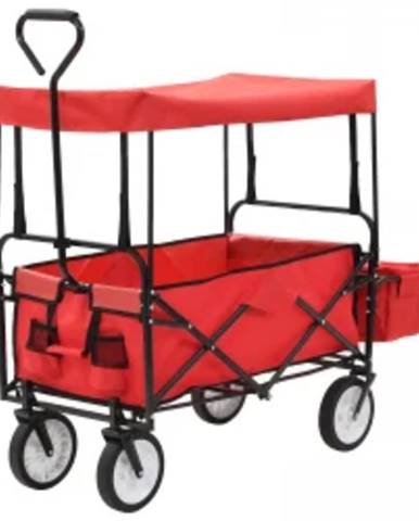 Vidaxl Skladací ručný vozík so strieškou oceľ červený