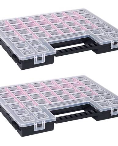 Vidaxl Boxy na súčiastky s nastaviteľnými rozdeľovačmi 2 ks 385x283x50 mm plast