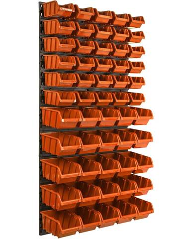 botle Nástenný panel na náradie 58 x 117 cm s 55 ks. Krabic zavesené Oranžové Boxy Skladovací systém