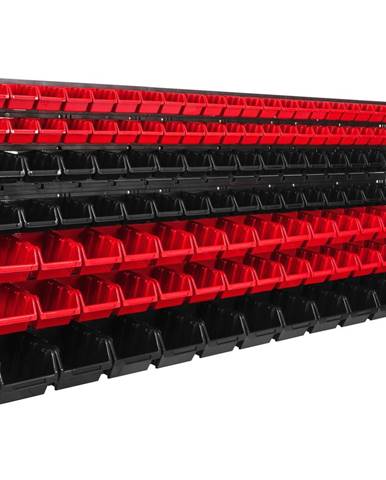 botle Závesný panel na náradie 173 x 78 cm s 117 ks. Krabic nástenné Červené a Čierne Boxy plastová XL