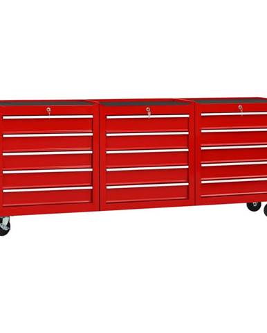 Vidaxl Dielenský vozík s 15 zásuvkami červený oceľový