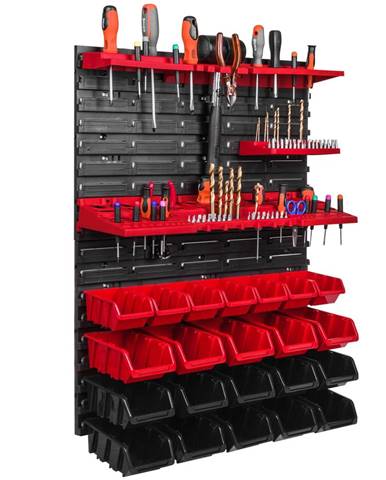 botle Závesný panel na náradie 58 x 78 cm s 22 ks. Krabic nástenné Červené a Čierne Boxy plastová