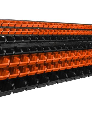 botle Závesný panel na náradie 173 x 78 cm s 117 ks. Krabic zavesené Oranžové a Čierne Boxy plastová XL